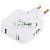 Разветвитель электрический 2-м 10А SPF-2-FL-USB 2USB поворотн. бел. Эра Б0069089